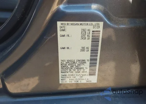 2020 Nissan Altima Sl Fwd z USA, uszkodzony, nr VIN 1N4BL4EV8LC127681